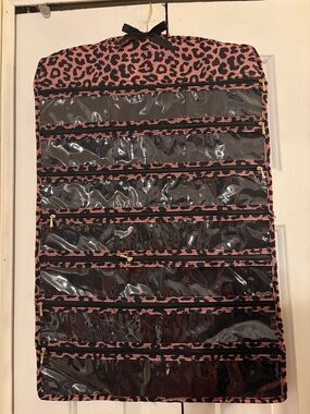 Leopard Print Hanging Jewelry Organizer - Pink & Black